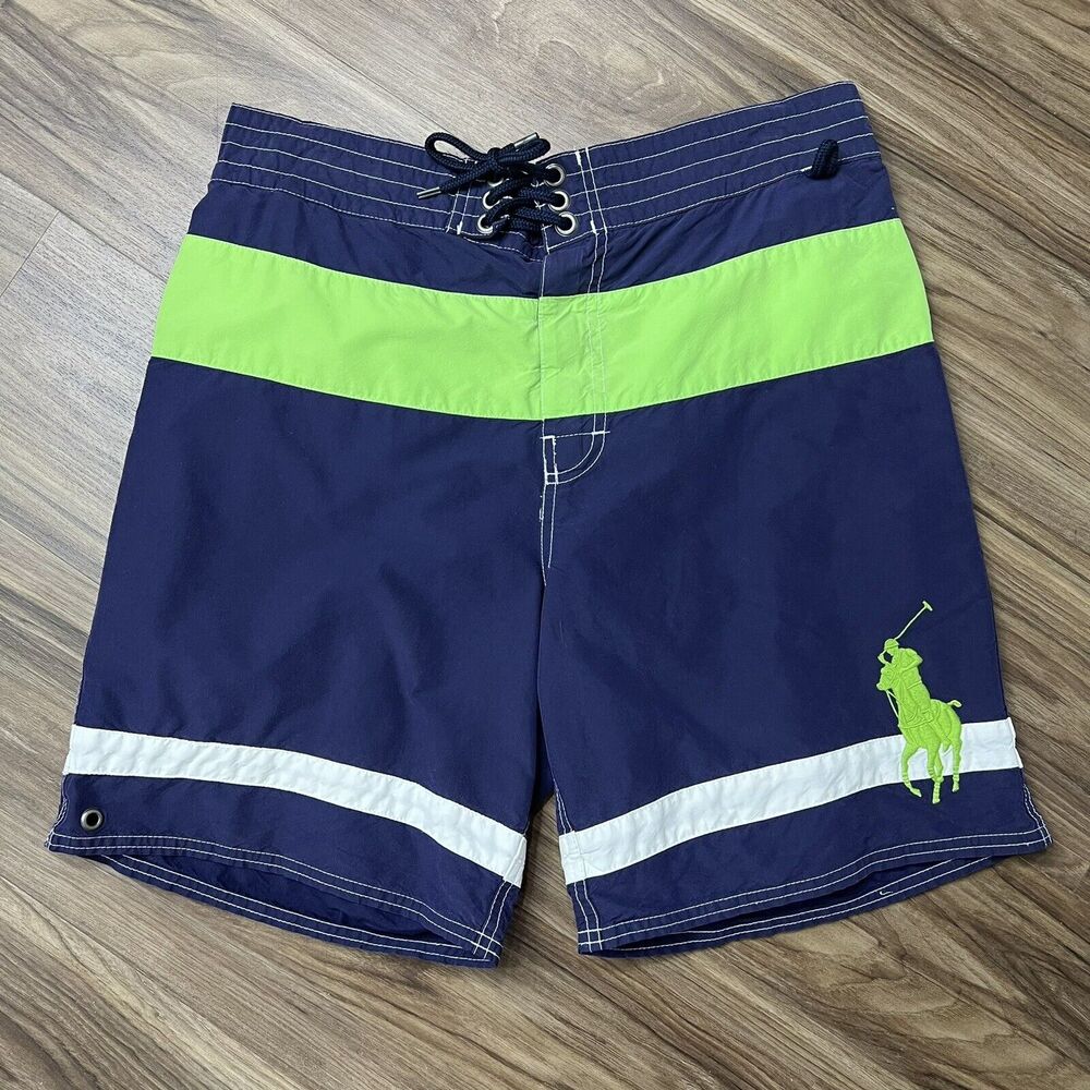 Vintage Polo Ralph Lauren Size M Board Shorts Big Pony Swim Trunks Blue RL PRL - Picture 2 of 13